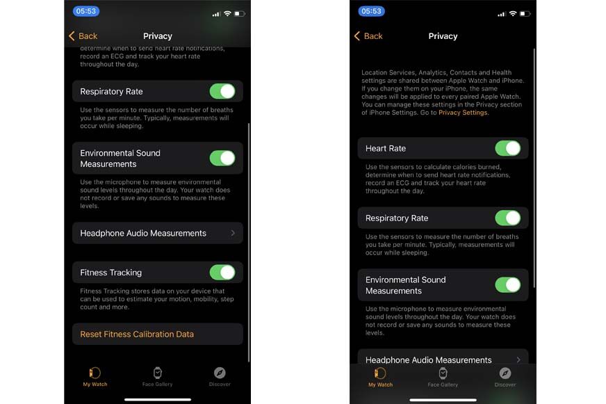 Настройки конфиденциальности можно посмотреть в приложении Apple Watch.